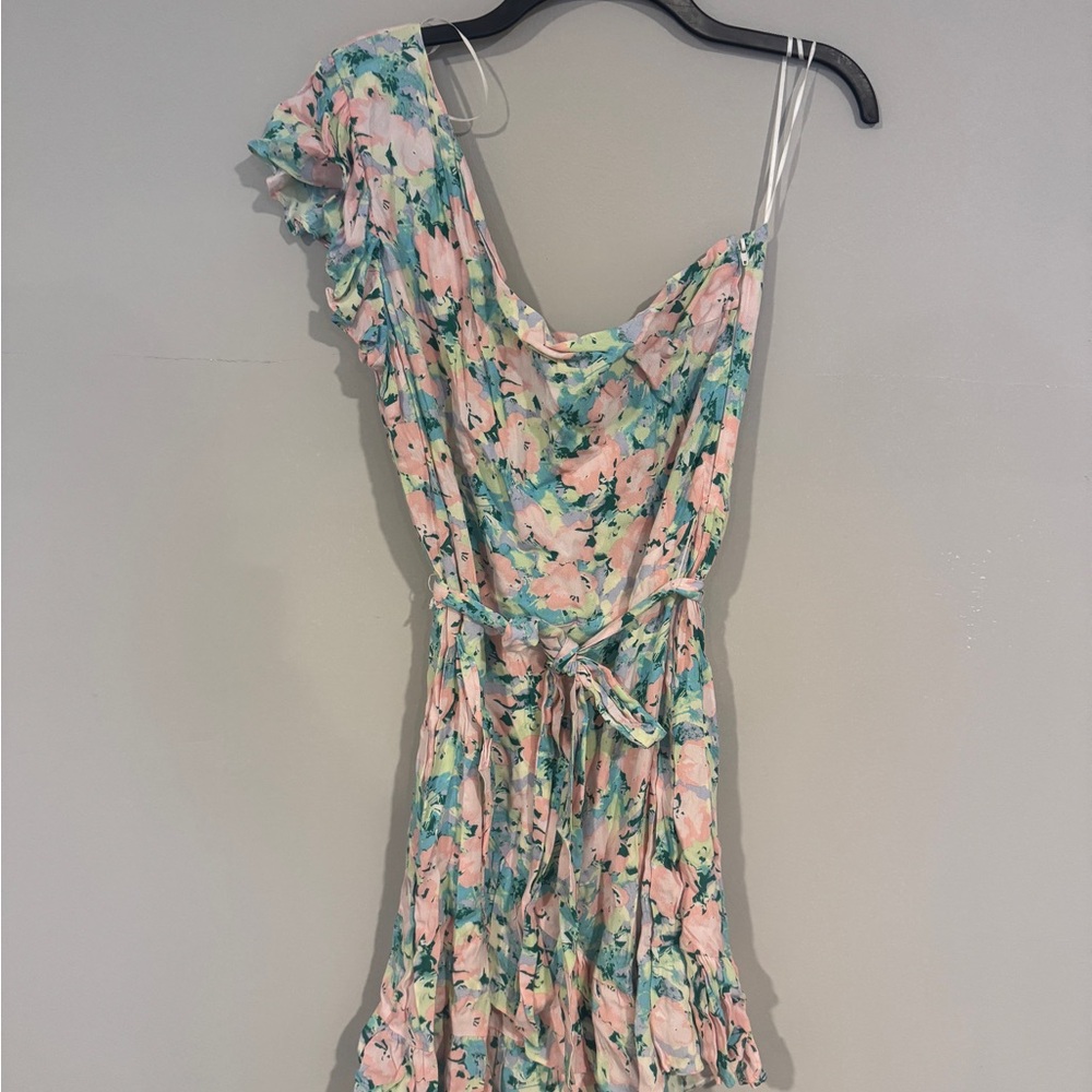 Gianni Bini Pink & Teal Floral One-Shoulder Dress